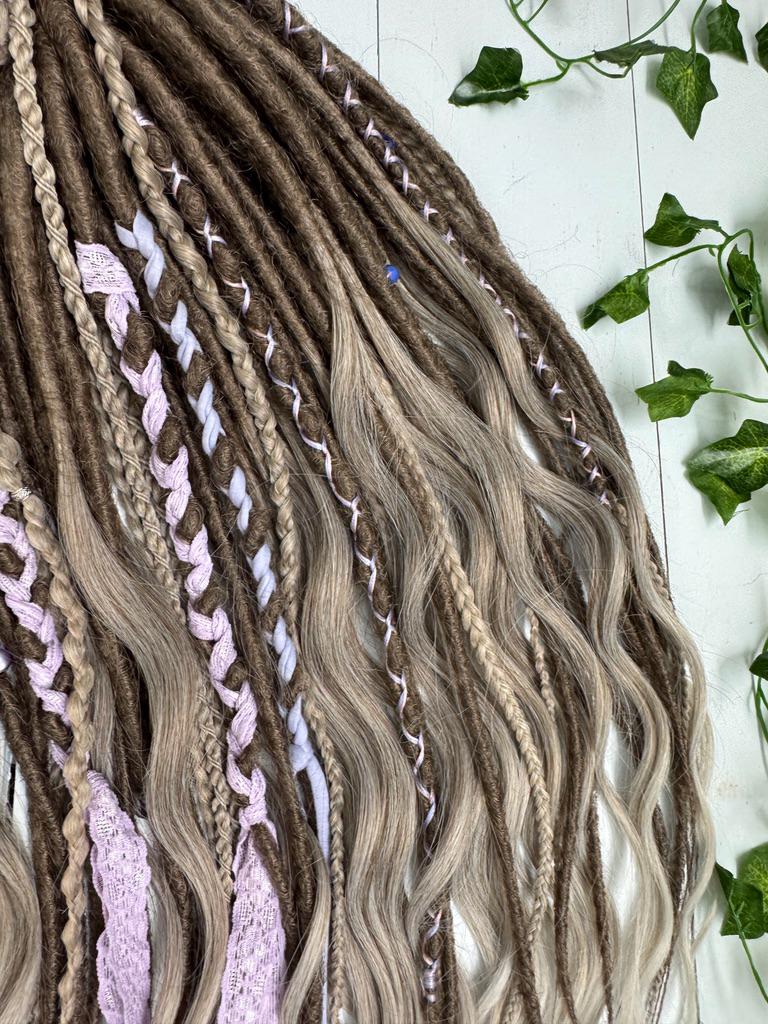 Boho Synthetic Dreadlock Set in Blonde Brown Ombre with Lilac Accents