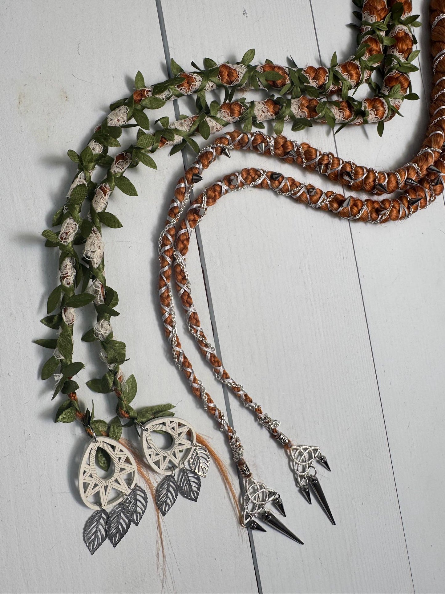 Clip-In Braided Hair Extensions with Boho Leaves or Punk Chains