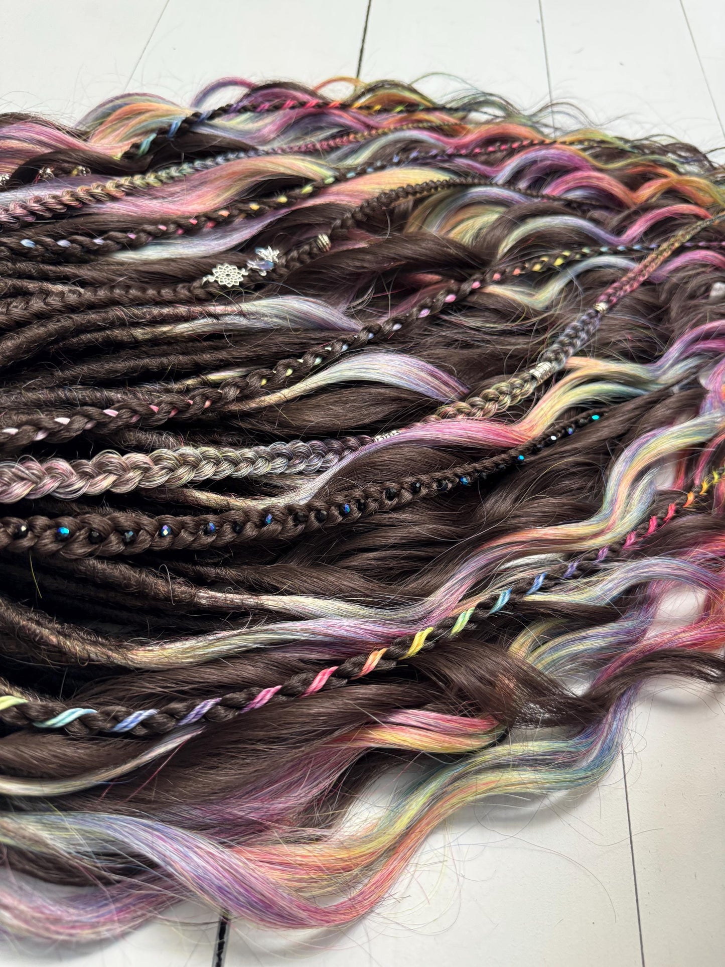 Rainbow Highlight Dreadlock Curls
