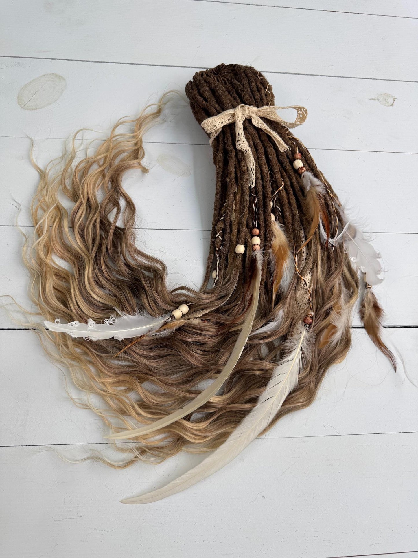Boho Crochet Dreadlock Set with Blonde and Brown Hair Extensions