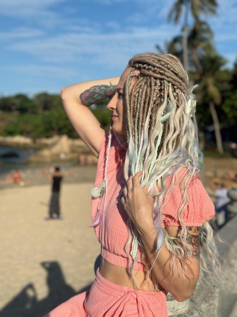 Dreadlock Curls in Blush Pink and Beige Tones