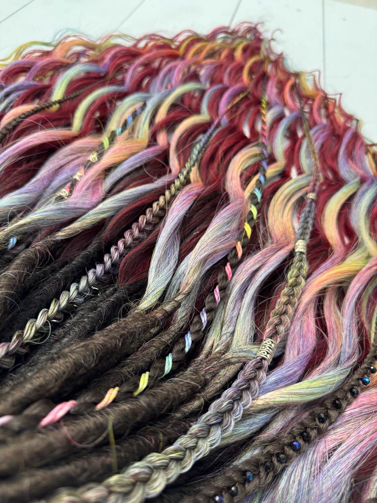 Burgundy Rainbow Dreadlock & Braid Set – Festival Hair Extension Bundle