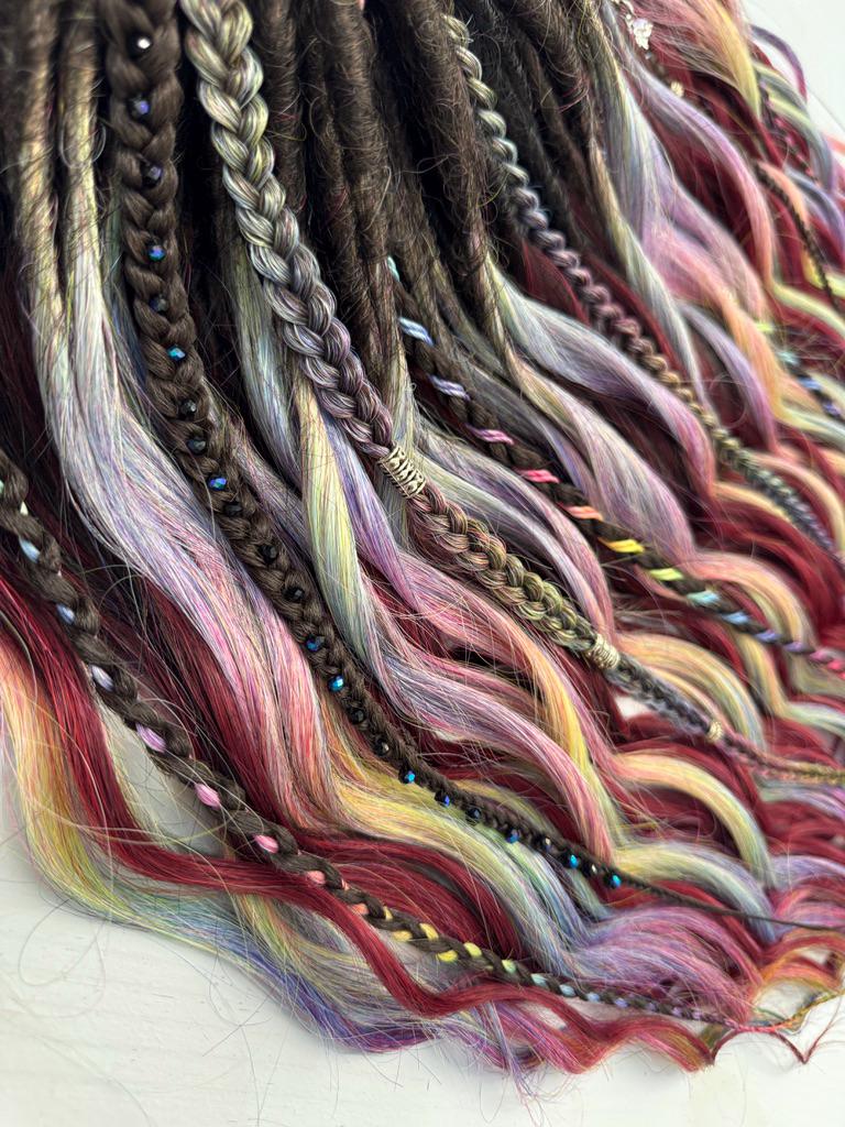 Burgundy Rainbow Dreadlock & Braid Set – Festival Hair Extension Bundle