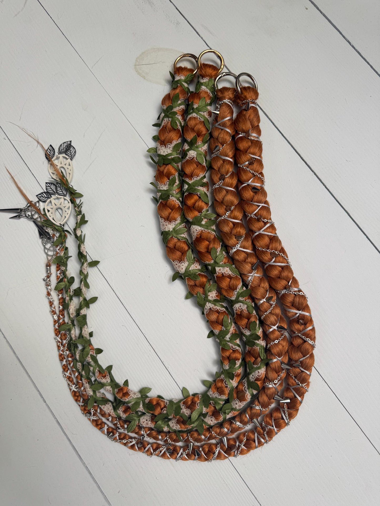 Clip-In Braided Hair Extensions with Boho Leaves or Punk Chains