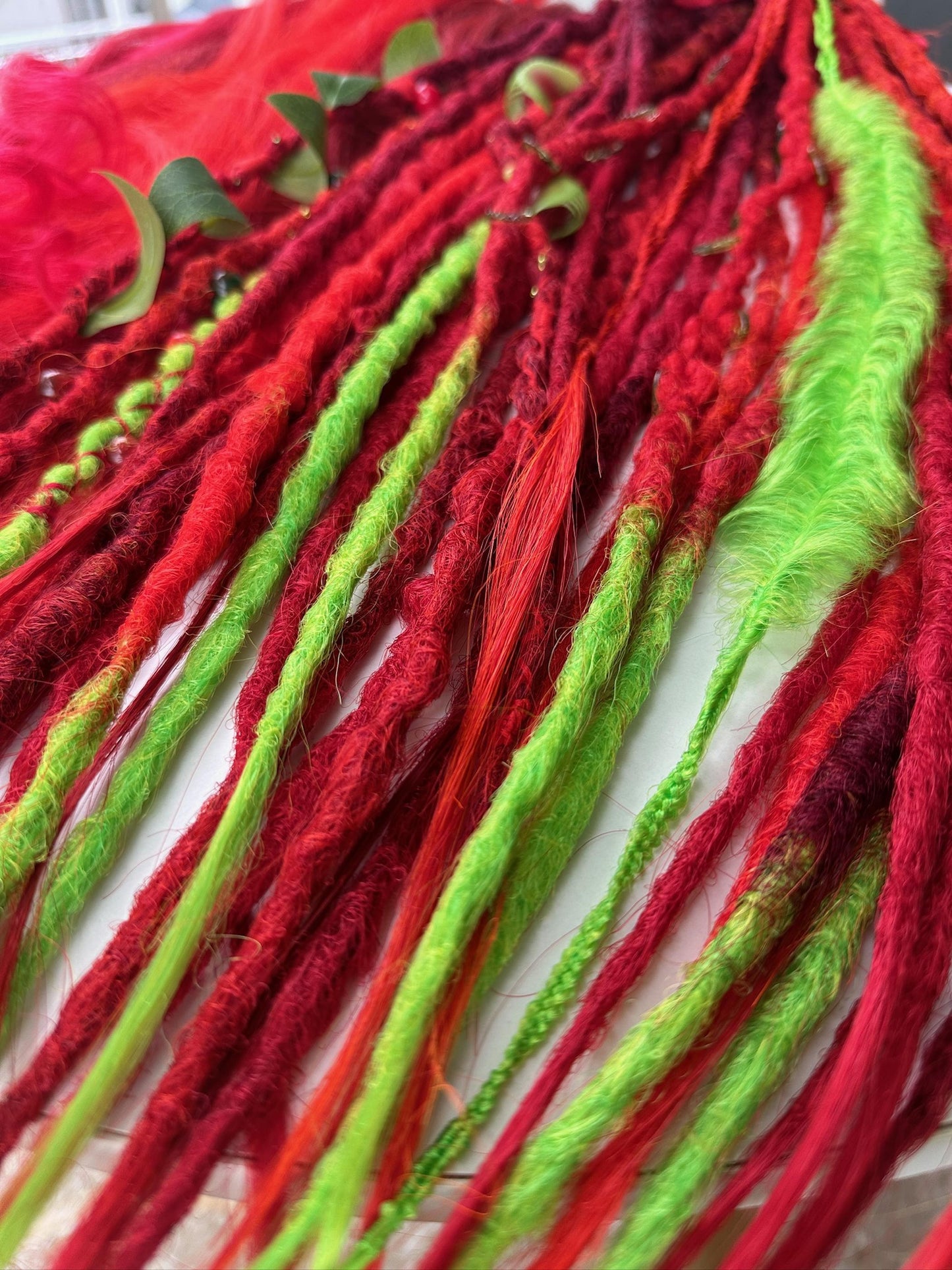 Poison Ivy Dreadlocks Set | Red & Neon Green Boho Dreads
