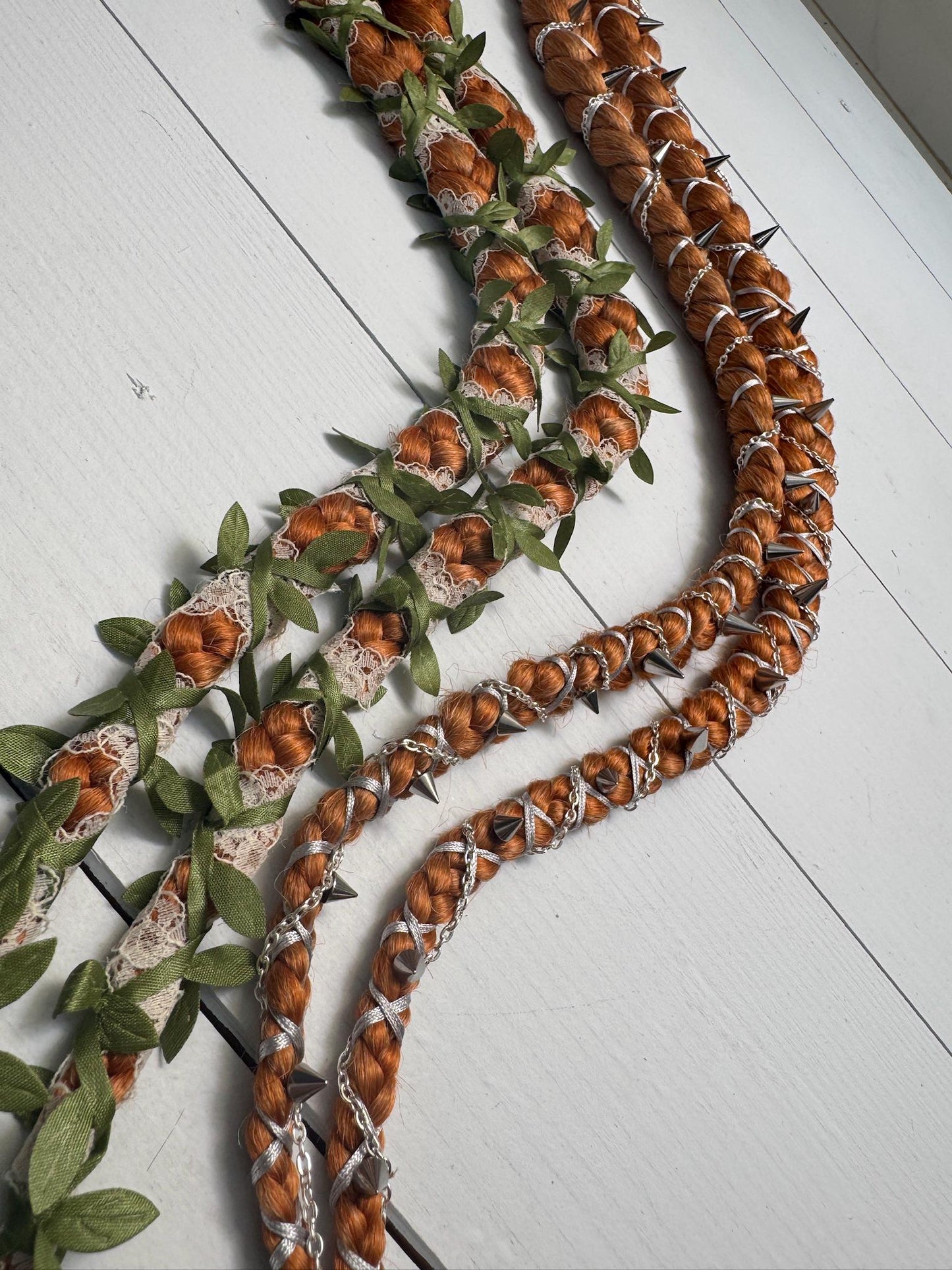 Clip-In Braided Hair Extensions with Boho Leaves or Punk Chains