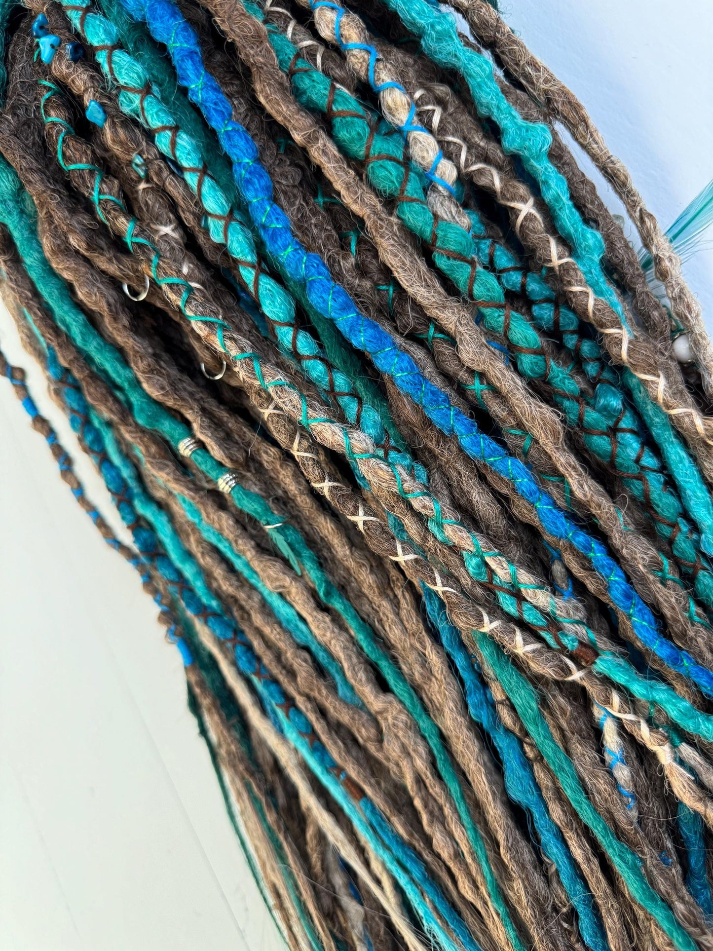 Mystic Forest Dreadlock Extensions in Brown, Turquoise, and Emerald Tones