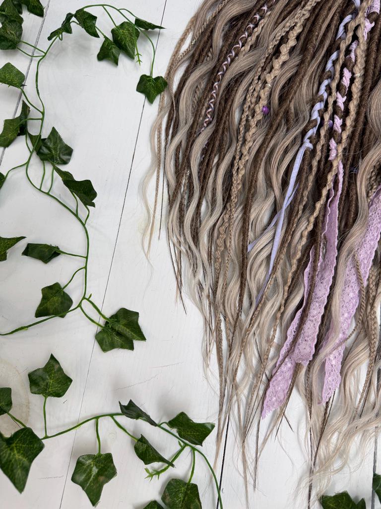 Boho Synthetic Dreadlock Set in Blonde Brown Ombre with Lilac Accents