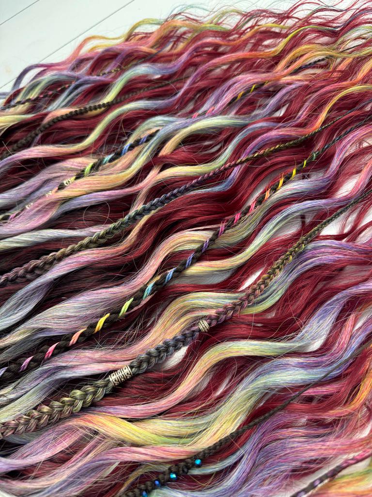Burgundy Rainbow Dreadlock & Braid Set – Festival Hair Extension Bundle