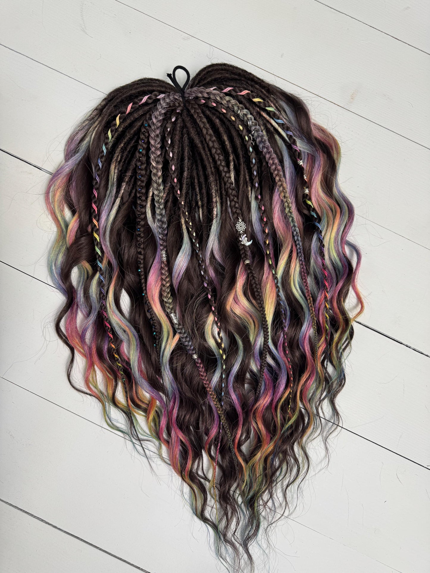 Rainbow Highlight Dreadlock Curls