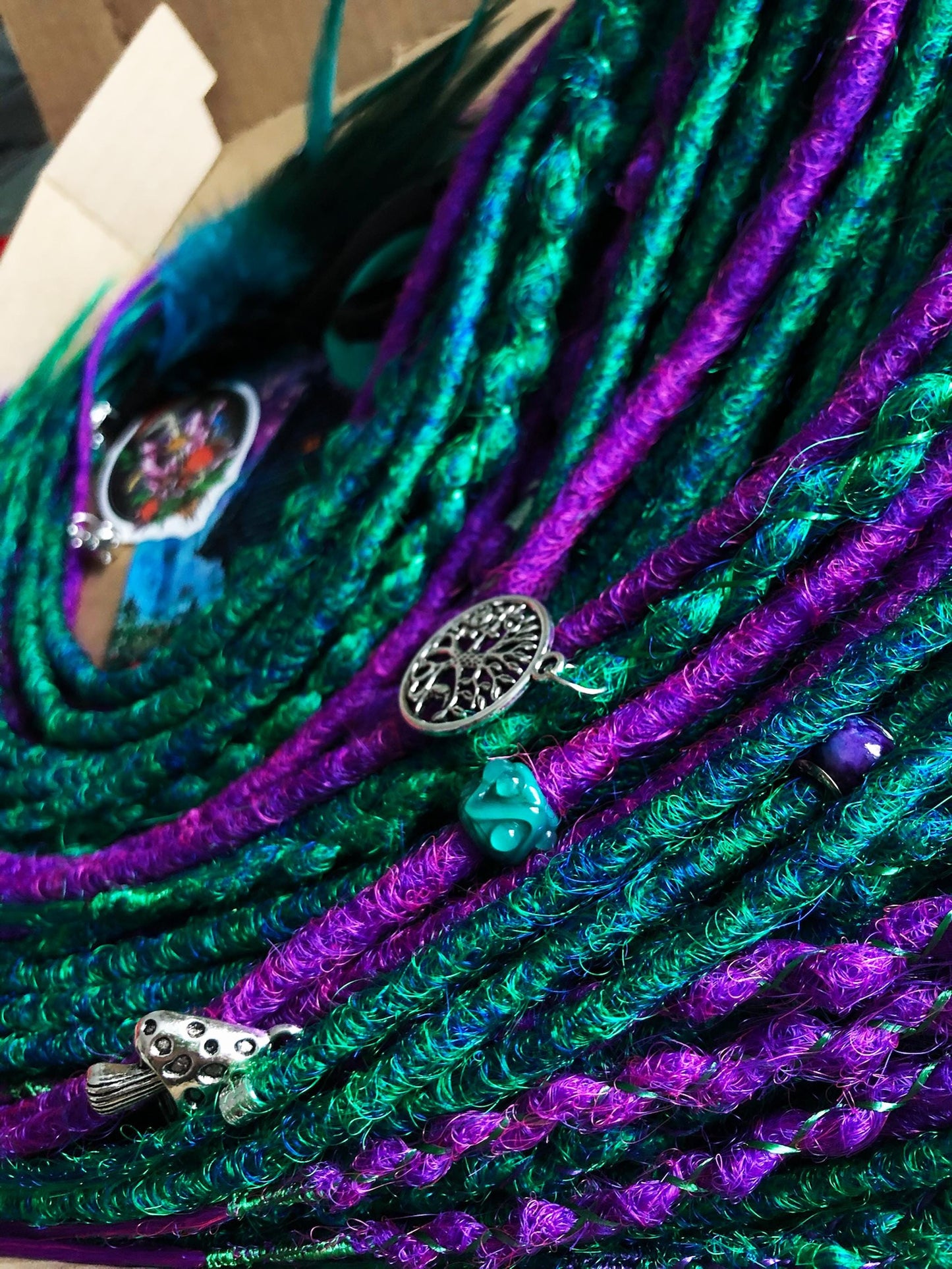 Witch Boho Hair Extensions - Blue Purple Emerald Dreadlocks