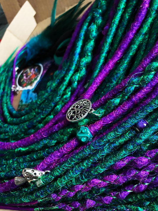 Witch Boho Hair Extensions - Blue Purple Emerald Dreadlocks