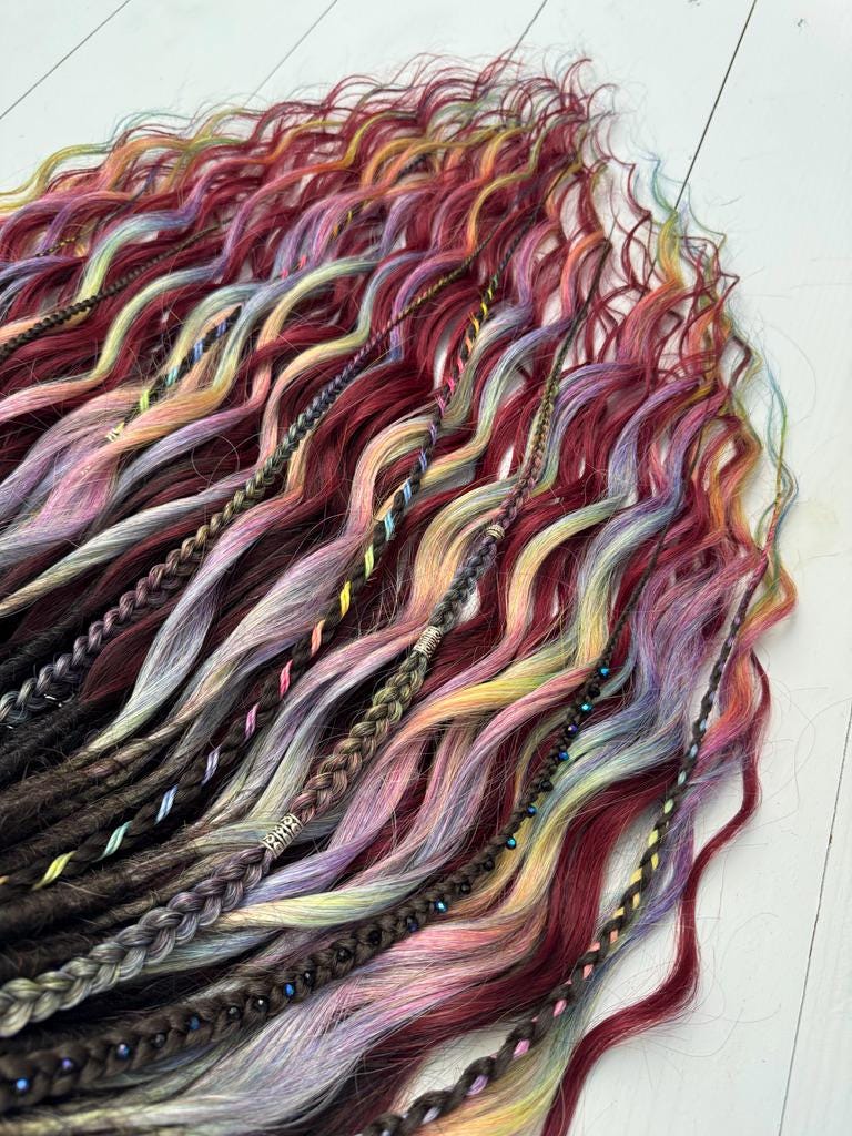 Burgundy Rainbow Dreadlock & Braid Set – Festival Hair Extension Bundle