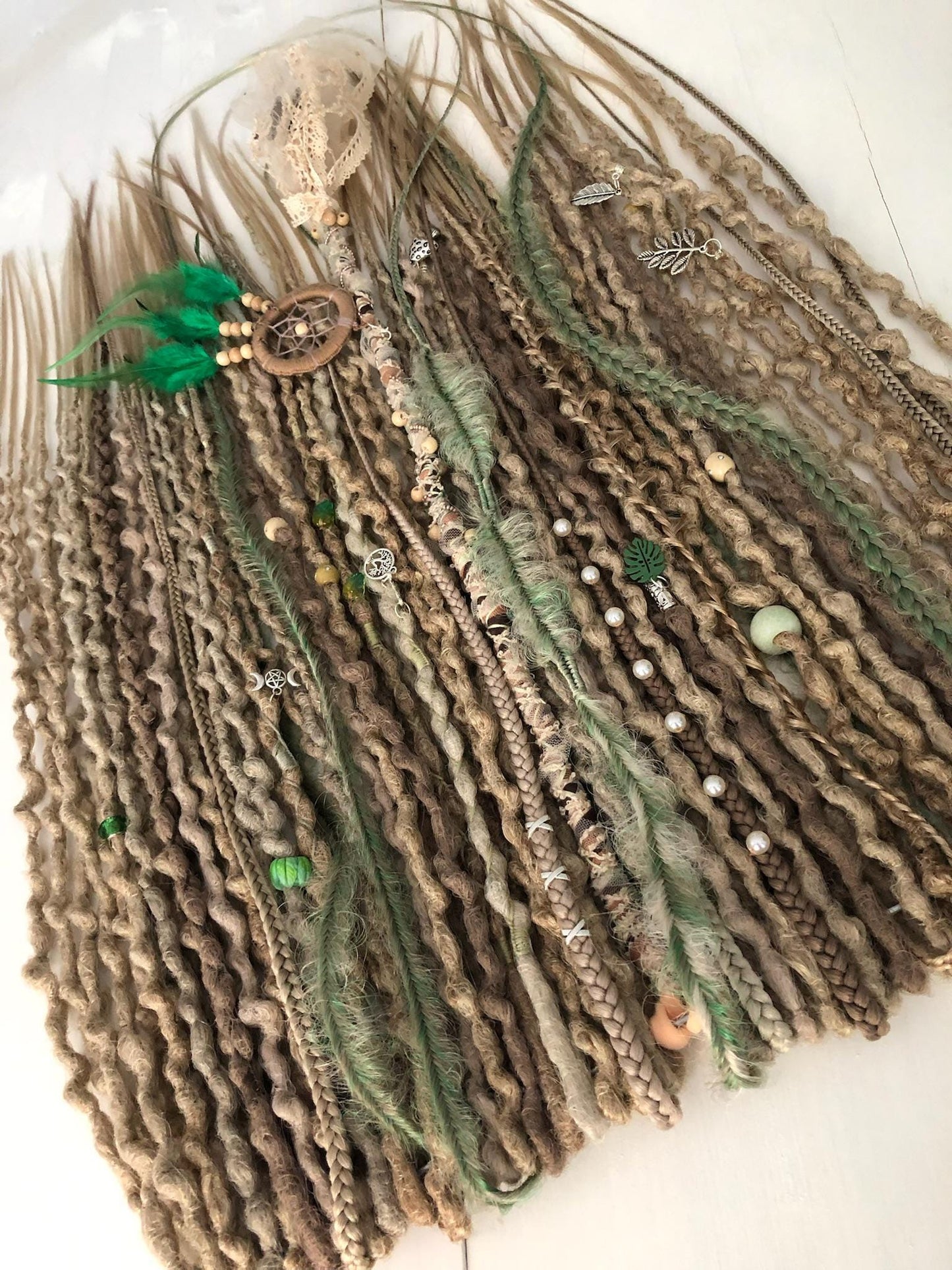Forest Blonde Green Dreadlocks | Pale Green Curly Dreads Set