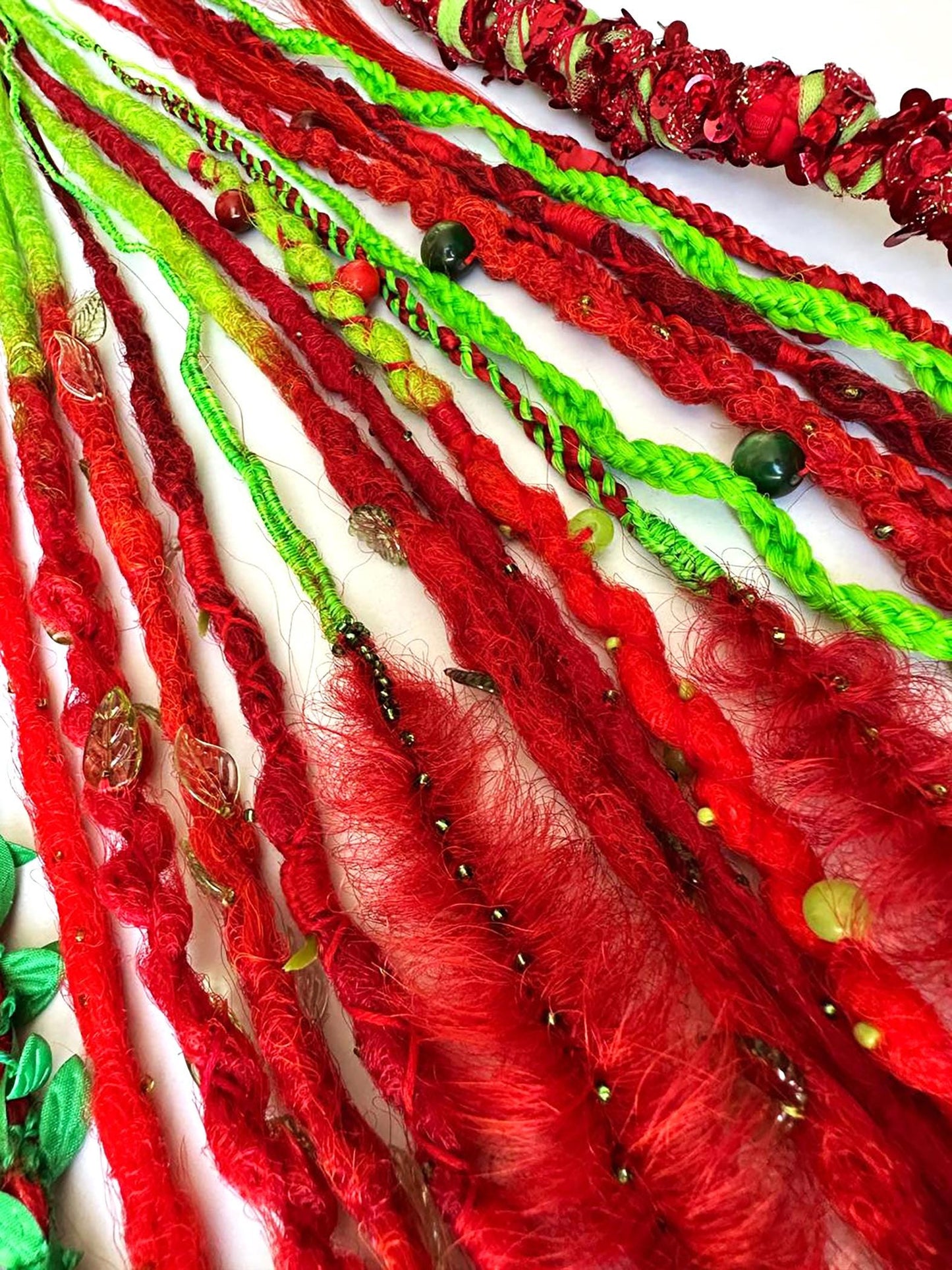 Poison Ivy Dreadlocks Set | Red & Neon Green Boho Dreads